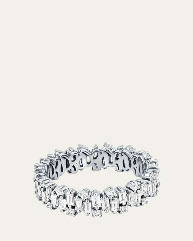 18K White Gold Diamond Eternity Band, Size